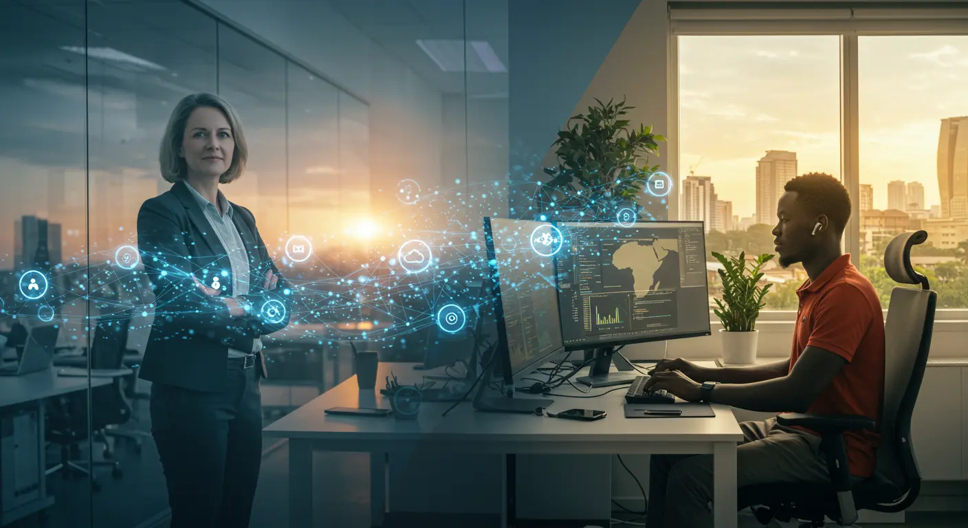 Expert AWS cloud engineer in Ghana collaborates with European client in real-time, showcasing the high-quality tech talent and cloud expertise available through African nearshoring